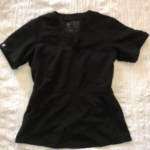 FIGS Technical Collection Black Flores Peplum Scrub Top